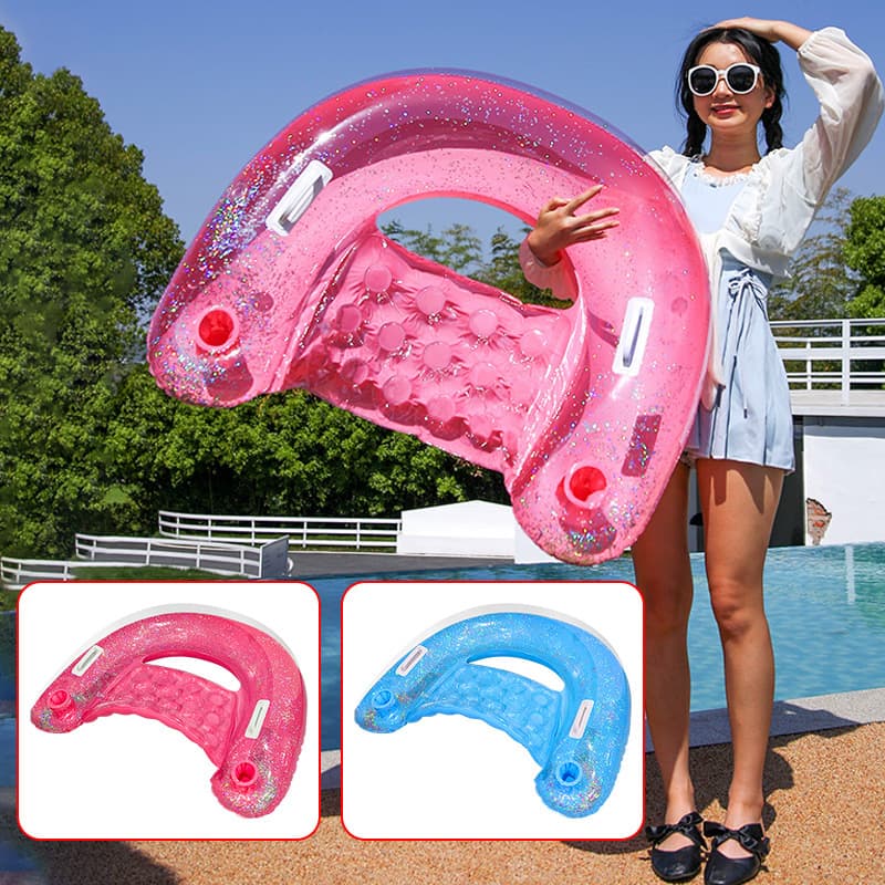 Transparent Glitter Inflatable Lounge Chair - Heavy-Duty PVC Floating Seat For Adults (Pool Lake & Beach Use Non-Slip Design)​