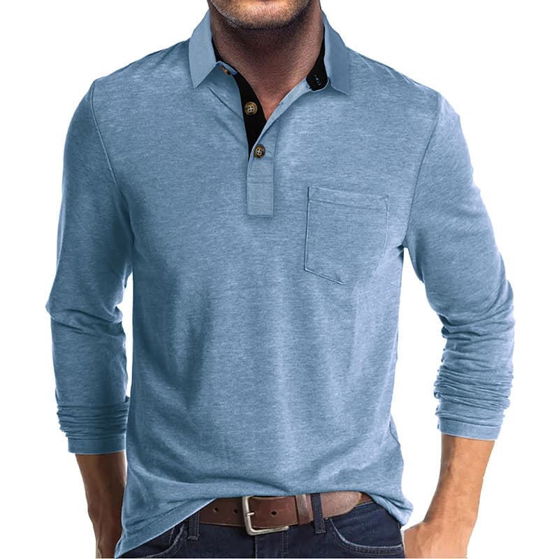 European And American Men's Long-sleeved Lapel T-shirt Foreign Trade Men's POLO Shirt Cross-border Autumn And Winter Bottoming Shirt Top Polos