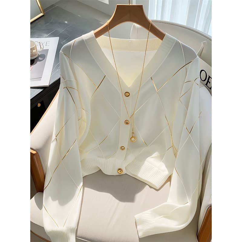 Women's Clothing Autumn Stylish High End Chic Diamond Checkered Top Long Sleeved Jacket