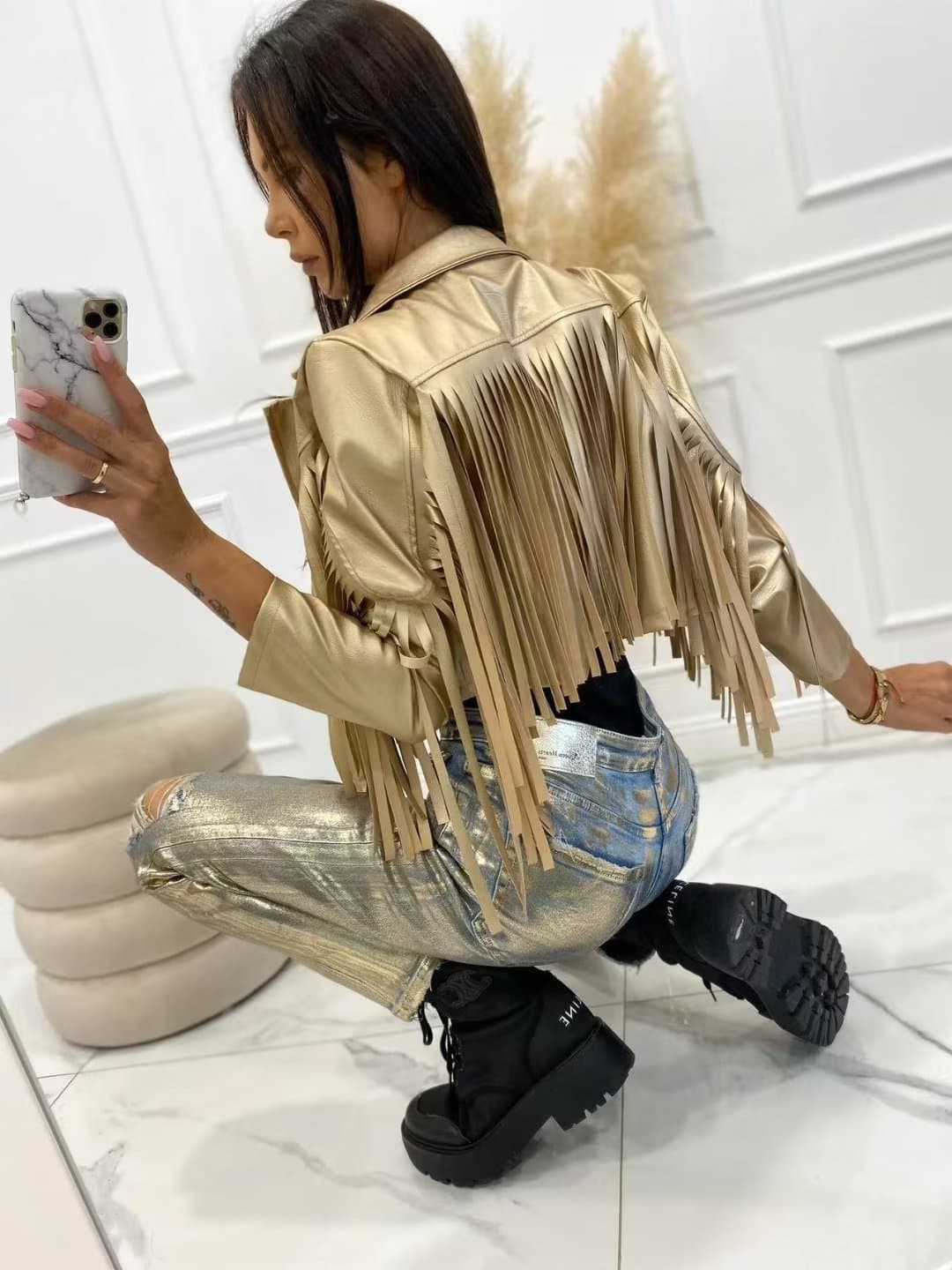 Women's Street Fashion Tassel Decorated Leather Jackets