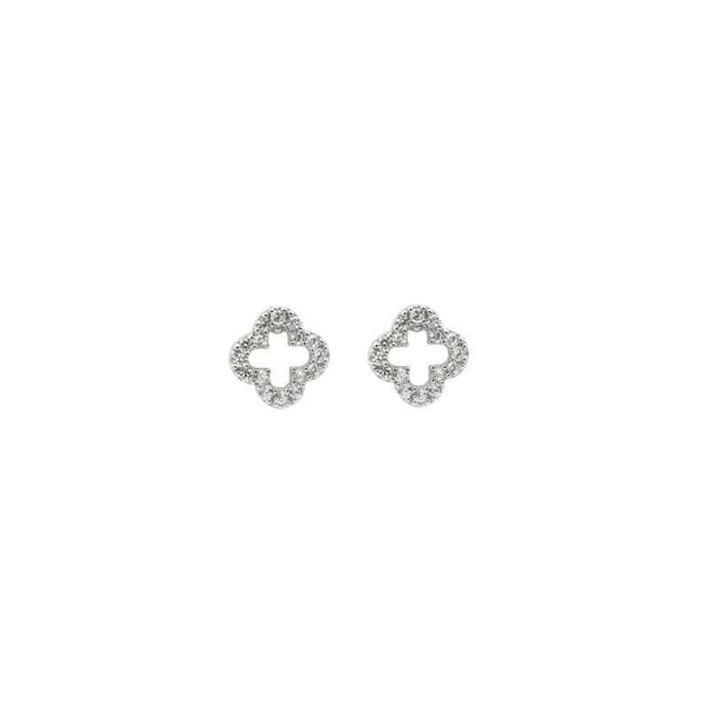 S925 silver personality accessories versatile fashion temperament hollow inlaid mini four leaf clover earrings simple female