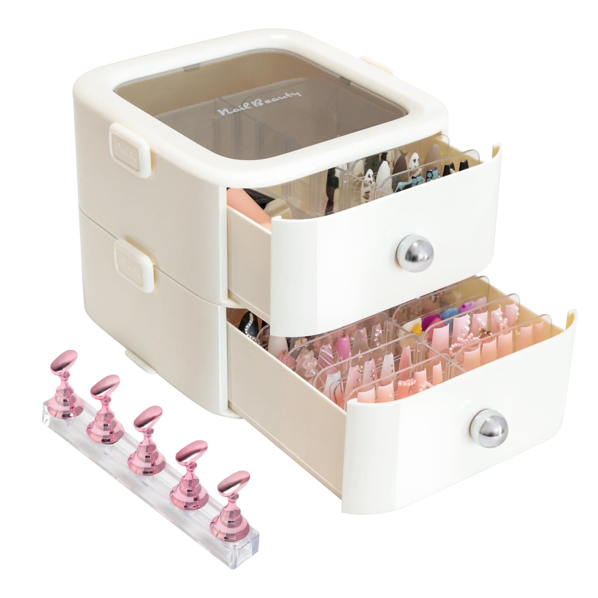 2 Tier Press On Nail Organizer With Handle Acrylic Nail Holds 48 Pairs Of Press On Nails