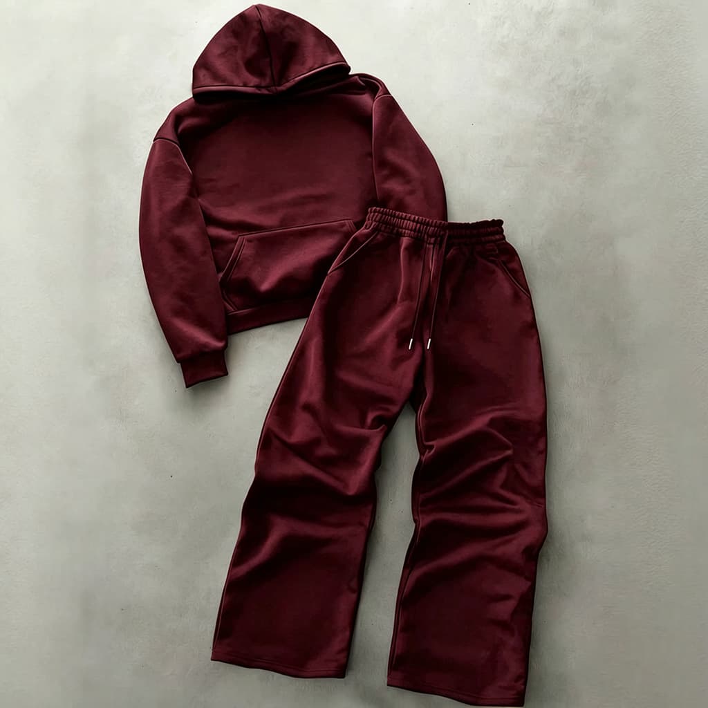 Ensemble sweat-shirt à capuche doublé polaire et pantalon large style américain, tendance automne-hiver.