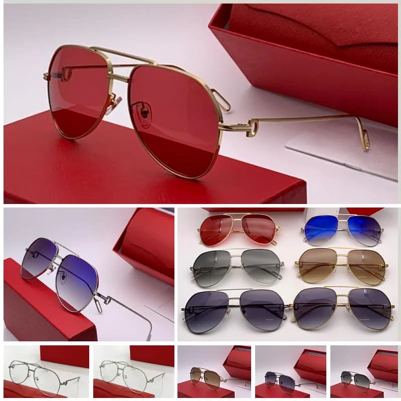 Gold frame red Woman Designer Sunglasses pilot mens horseshoe clasp design frames art lens coating blue women eyewear
