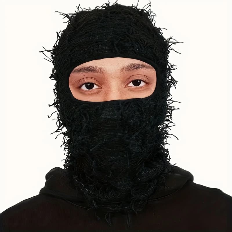 Unisex Knitted thermal mask head set personalized camouflage jacquard single hole hair cap ski windbreaker