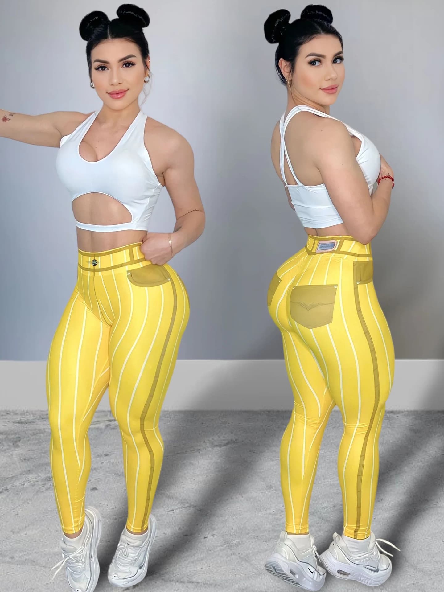 Imitation denim line printed yoga pants high waist sexy trendy sports fitness pants for women