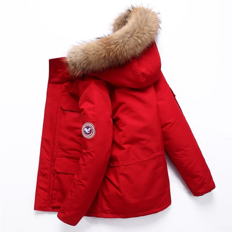 Parka d'hiver unisexe pour homme, garnie de duvet de canard blanc, veste de travail chaude et épaisse pour l'extérieur et les loisirs (rouge/noir/b