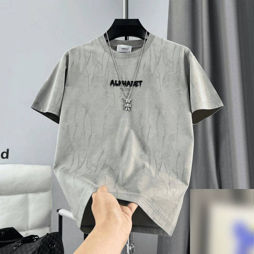 Men's Clothing Trendy Versatile High End Men's Casual T-Shirt Textured Cool Feel Tie Dye Embroidered Top For Men