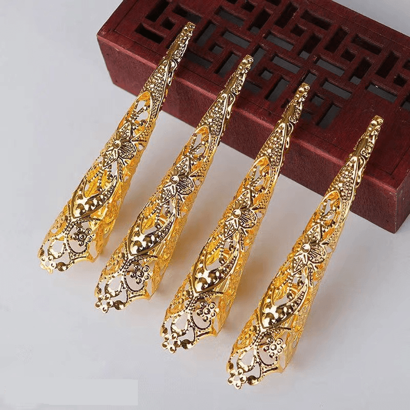Rings The Same Nail Set As The Ancient Yanxi Palace Armor Set Of The Empress's Royal Love In The Palace, Gold And Silver False Nails