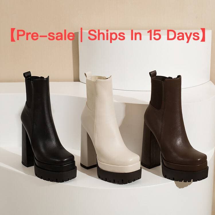 【Pre-sale | Ships In 15 Days】Women's Ankle Boots With Square Head And High Heel With Double Platform Back Elastic Side Zipper