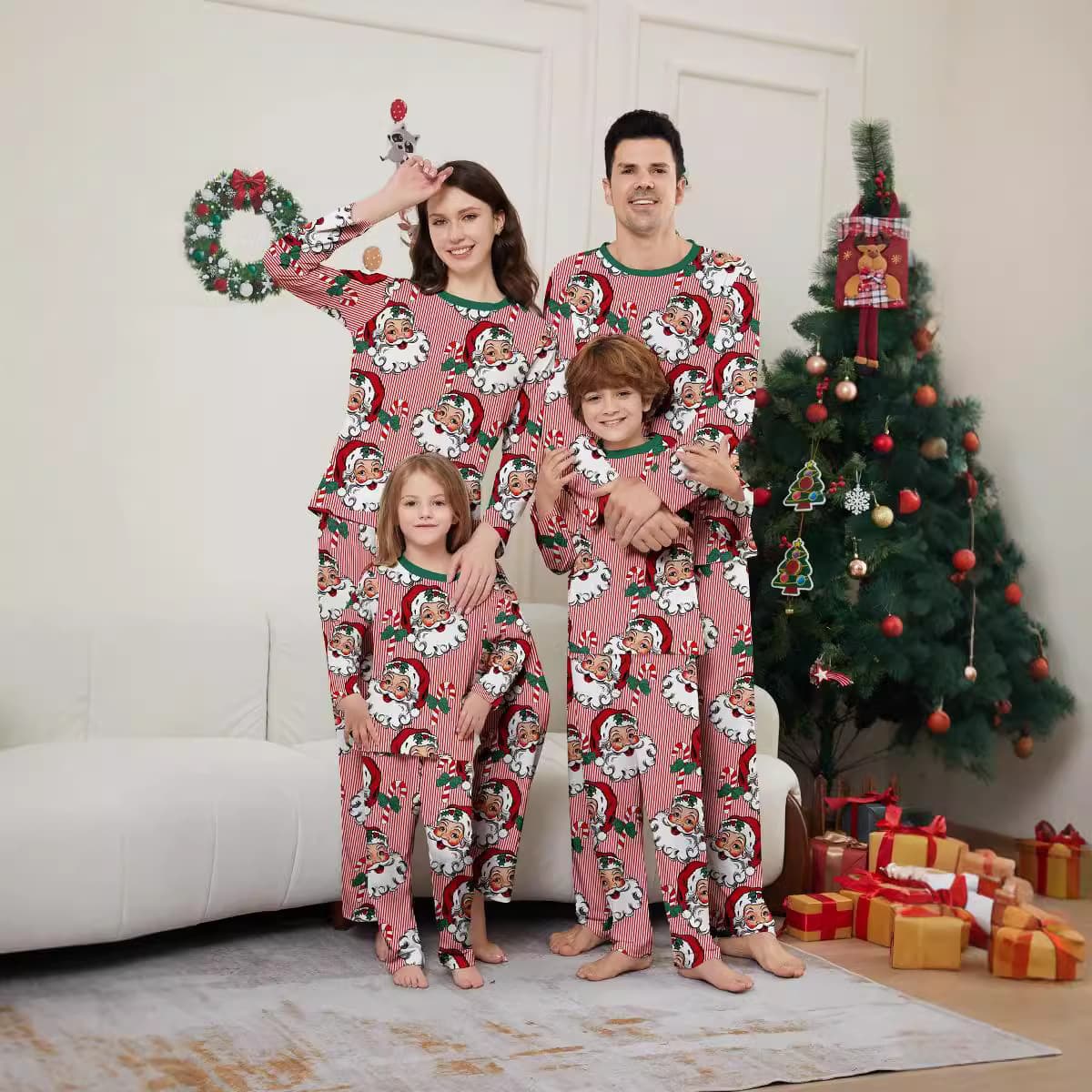 Christmas Santa Claus candy cane striped Christmas family suit printed homewear sleep