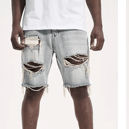 Men's Clothing High Street Retro Hole Shorts Men's Large Size Old Raw Edge Beggar Denim Shorts Ins