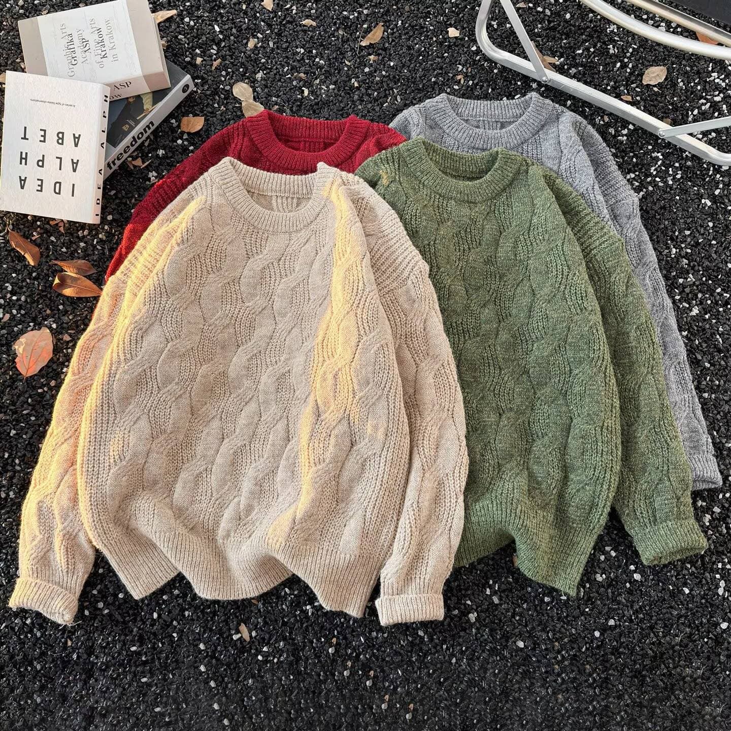 Men's Clothing Lazy Style Cable Knit Sweater Unisex Chunky Cable Knit Sweater - Oversized Crewneck Winter Pullover For Men & Women In Classic Colors