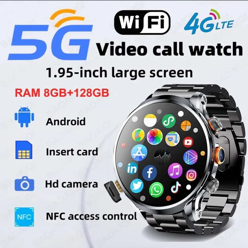 8GB+128GB RAM 5G/4G Smart Watch 1.95 Inch 680*680 AMOLED 1100mah Battery 500W Camera GPS WIFI Google APP Download
