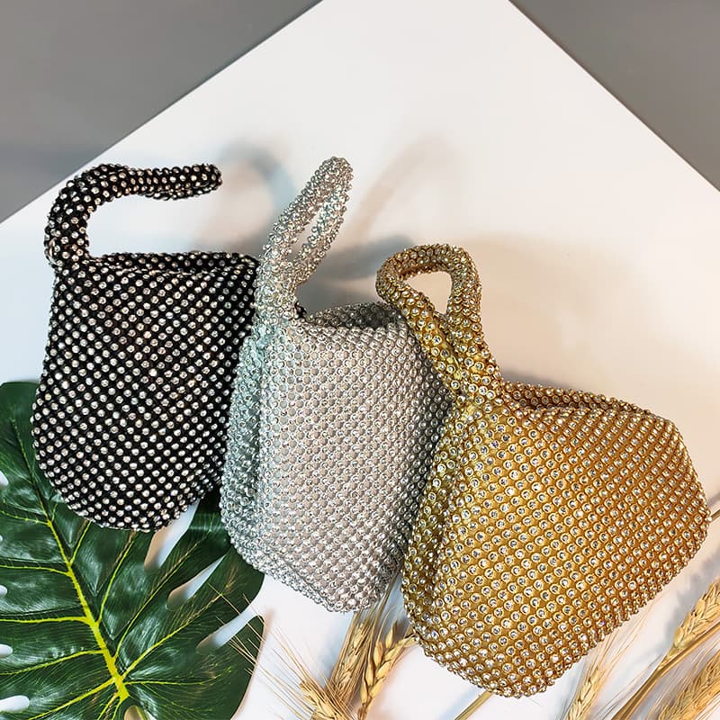 Retro full diamond mine bag triangular round portable dinner small bag women's portable soft bag flash diamond dumpling handbag