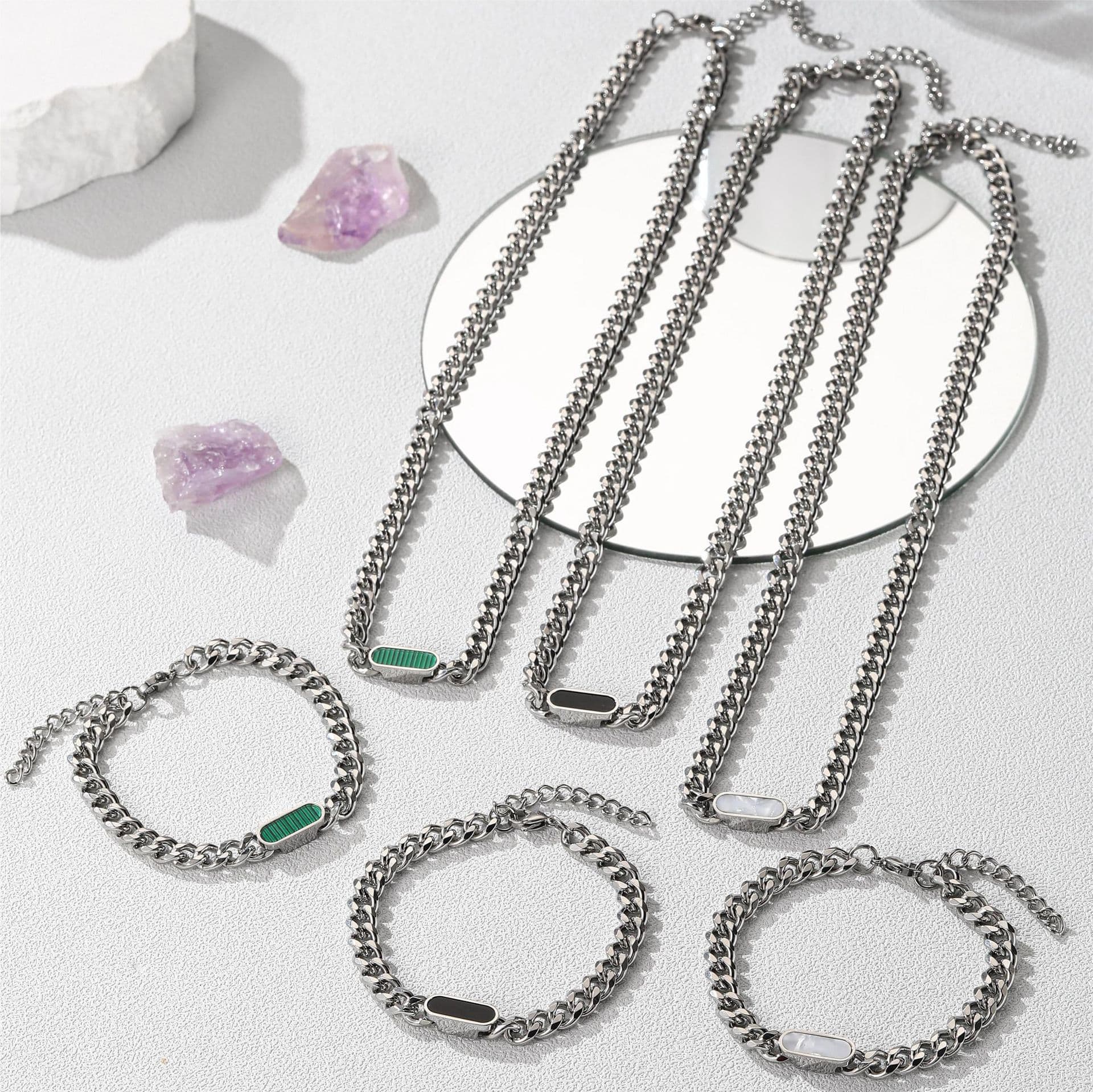 Jewelry multi color shell titanium steel non fading Cuban chain high grade jewelry women's necklace men's clavicle chain