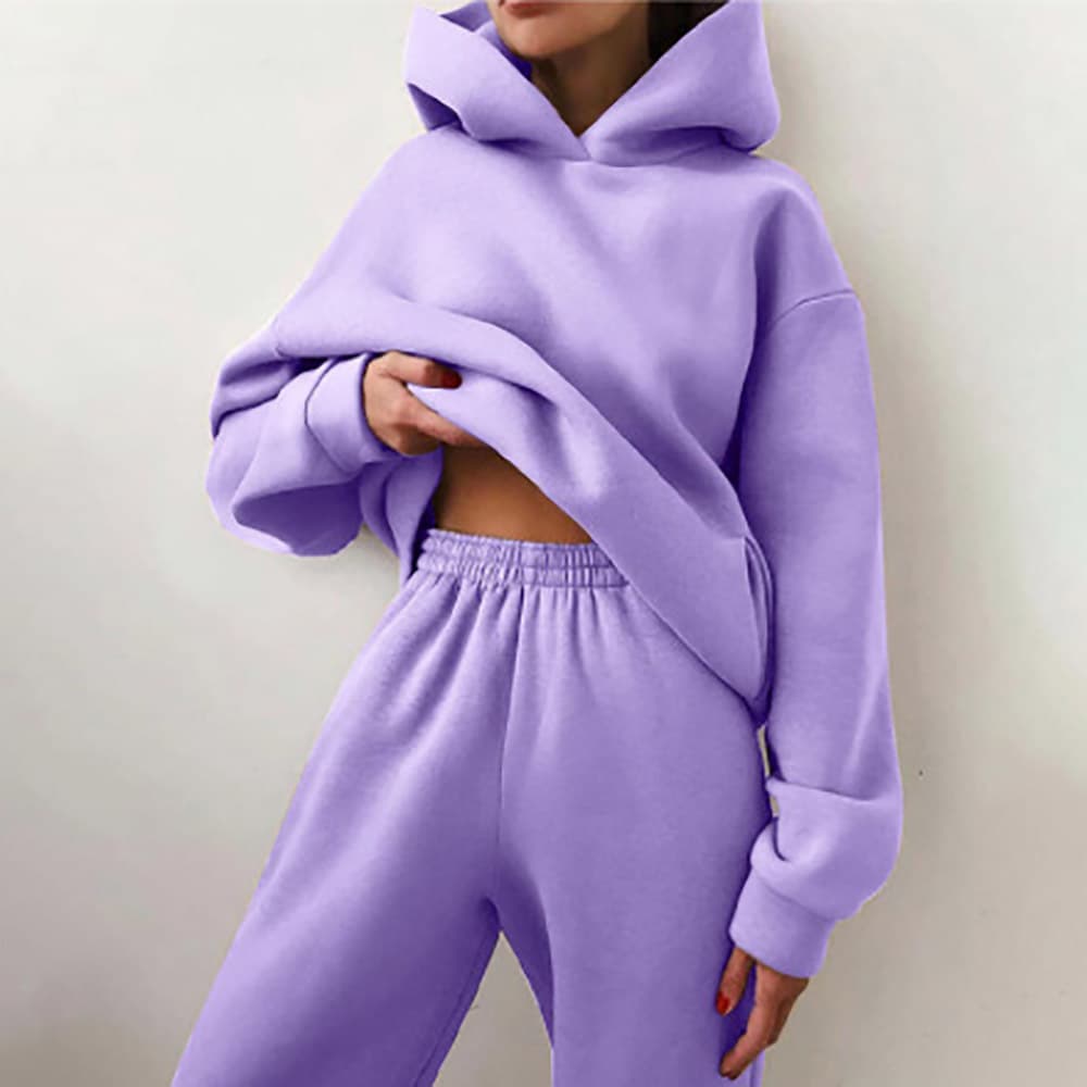 Casual Loungewear Two-Piece Set - Oversized Hoodie & Jogger Pants, Soft Polyester Blend, Streetwear Comfort For Women (Ocean Green / Dusty Pink)​