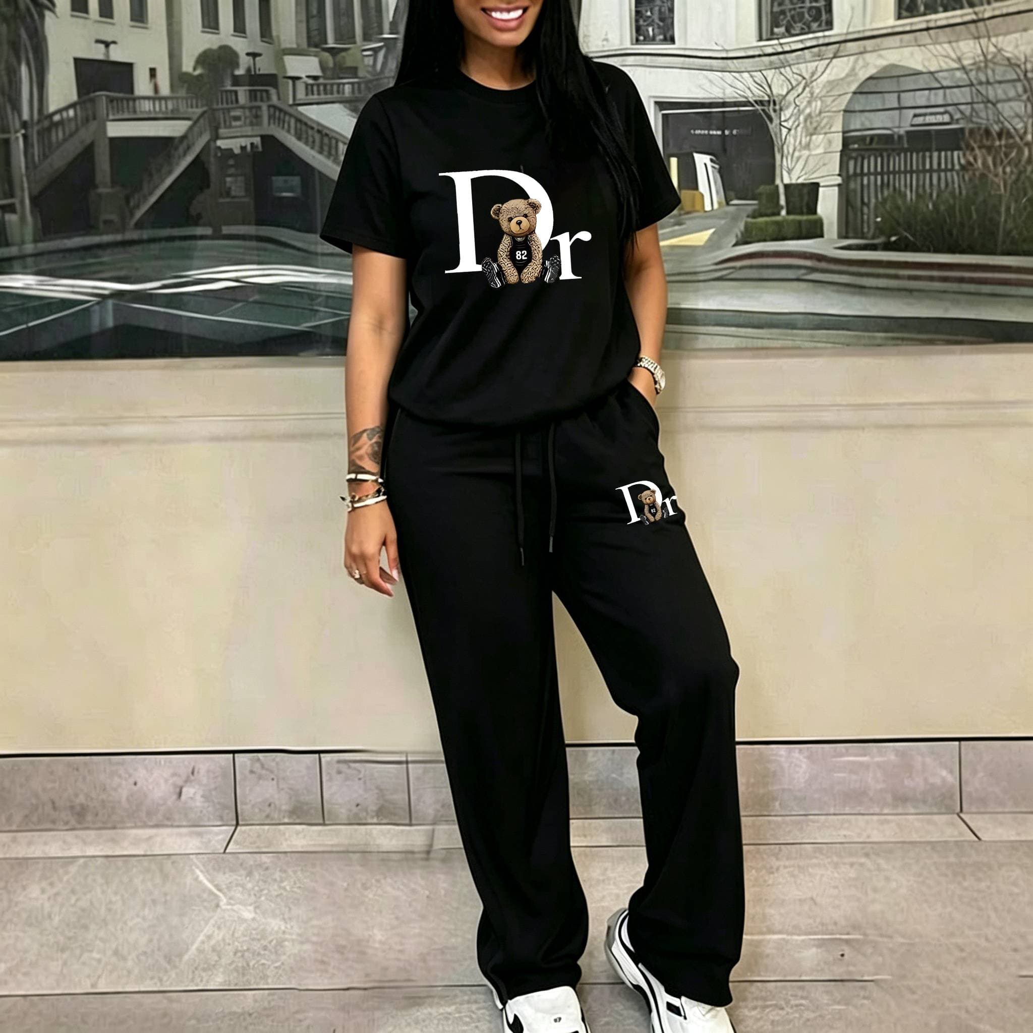 Women's Clothing Shoulder Sweater Pants Set Two Piece Set