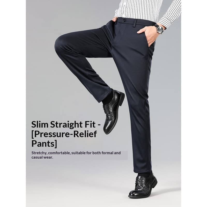 Pure Factory Direct Supply Men's Casual Pants Non-Iron Four-Way Stretch Thin Ice Silk Slim Straight Business Trousers Men