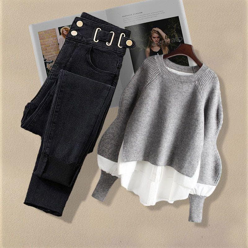 Women's Clothing new style outfit design two piece tops for women with jeans two piece suit
