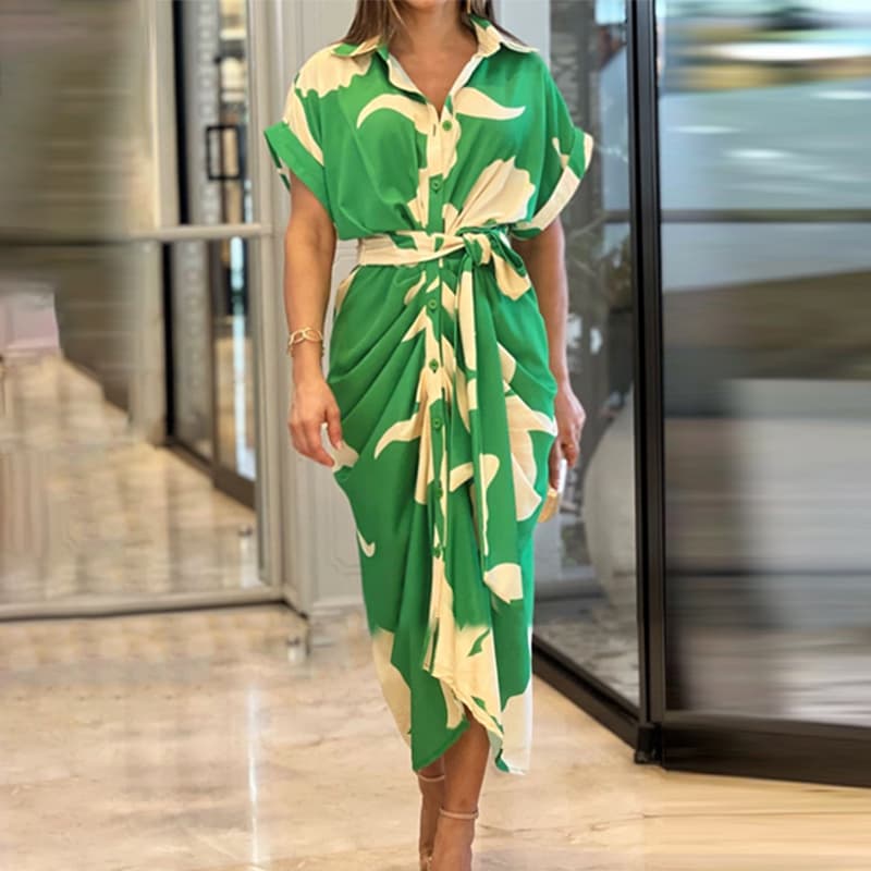 Women's Fashion Printed High Waist Sleeve Shirt Short Skirt With Short Sleeves Women's Clothing