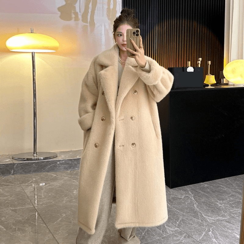 Women's Clothing Luxury Faux Fur Coat Women's Long Trench Coat With Notched Lapel, Thickened Winter Coat, Elegant & Warm, Plus Size Available