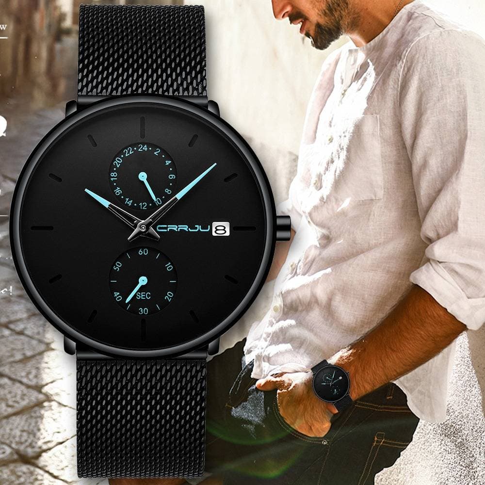 Montre à quartz décontractée pour homme et femme, bracelet rond en maille étanche avec affichage de la date, idéale au quotidien.