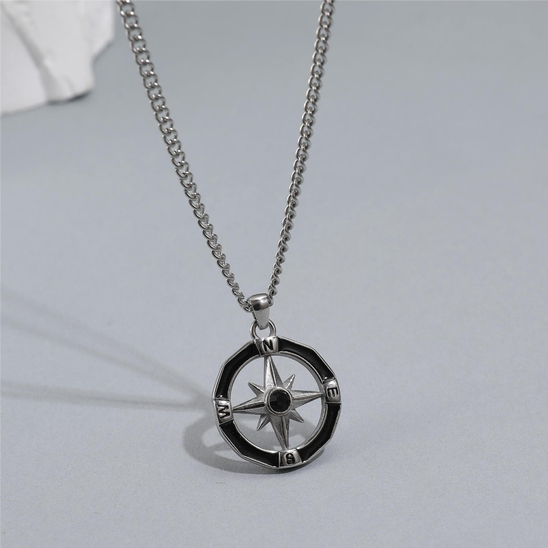 Star Compass Trend Hip Hop Boys Necklace Simple High End Titanium Steel Six Pointed Star Pendant Necklace