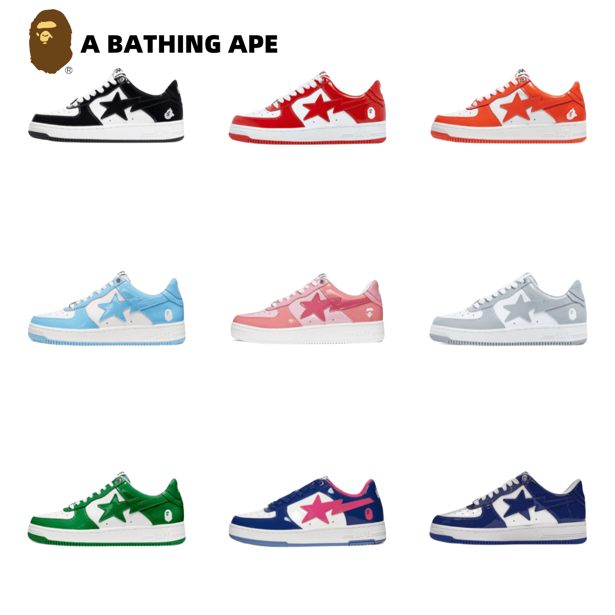 A BATHING-APE Classic Lacquer Leather Double Splicing Trendy Fashion Board Shoes Air Force No.1 Board Shoes Men's And Women's Same Style