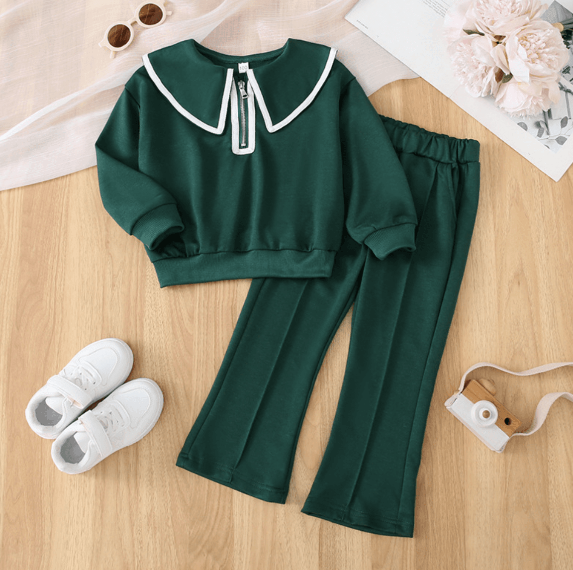 Kid's Clothing 2025 Autumn New Style Little Girl Casual Two Piece Suit Female Baby Fashionable Bell Bottom Pants