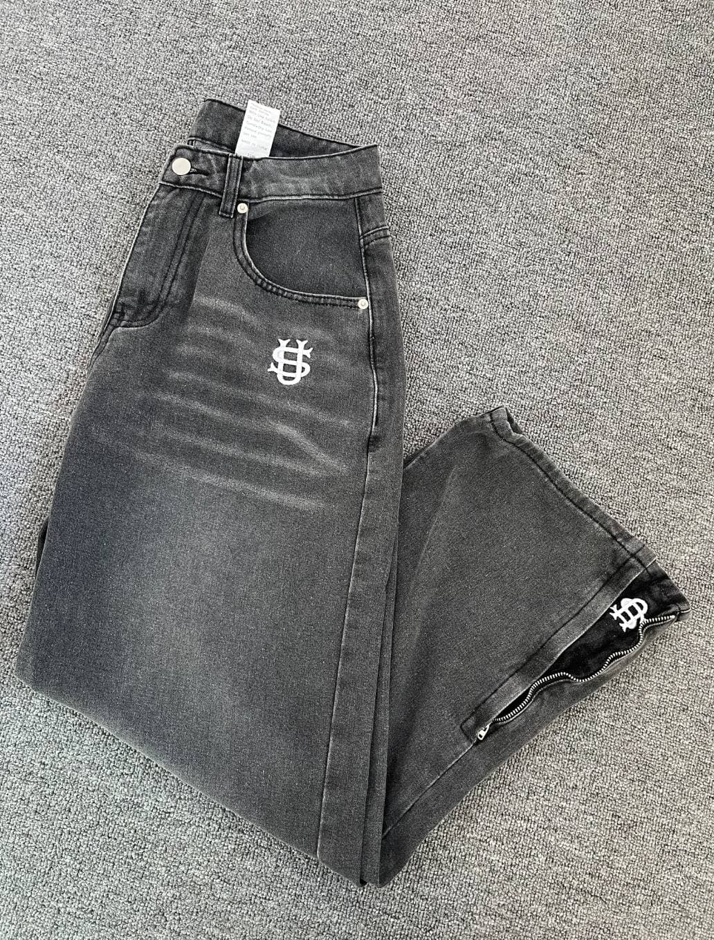 Men's Clothing Vintage Wash Jeans - Straight Leg Denim With Embroidered Details, Retro Streetwear 32Pants