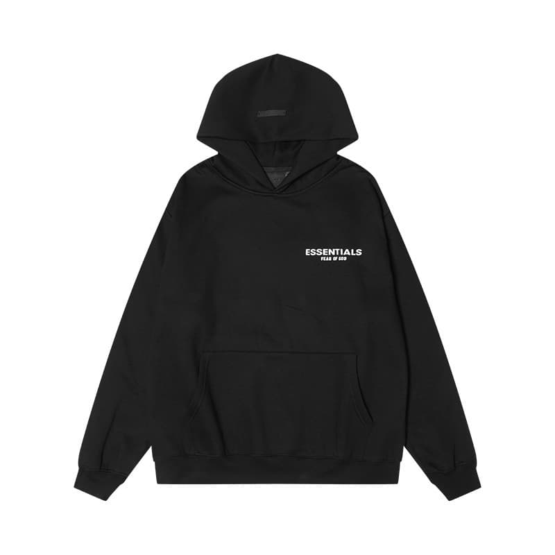 Sweat-shirt ample à double ligne FOG ESSENTIALS Saison 8 avec lettres floquées au dos, en éponge à capuche