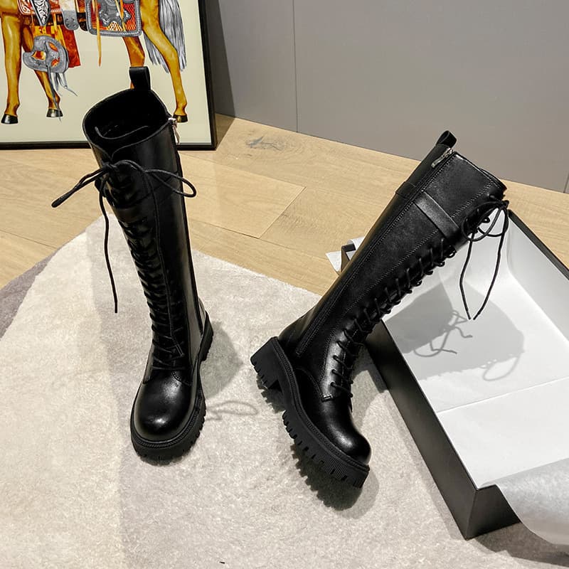 Long autumn winter 2024, new small and rise knightly for women with heels, thick soles, lace up high tube Martin boots