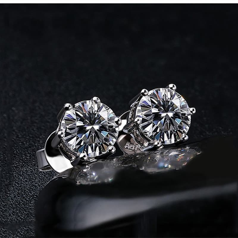 Six Prong Zirconia Earrings, Classic Carat Sparkling Diamond Luxury Hip Hop Earrings,