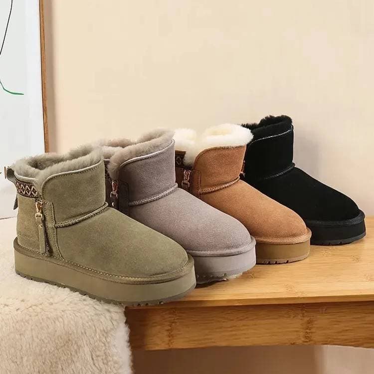 Women's Shoes Side-Zip Snow Boots – Shearling Lined Winter Shoes (Waterproof & Slip-Resistant)​