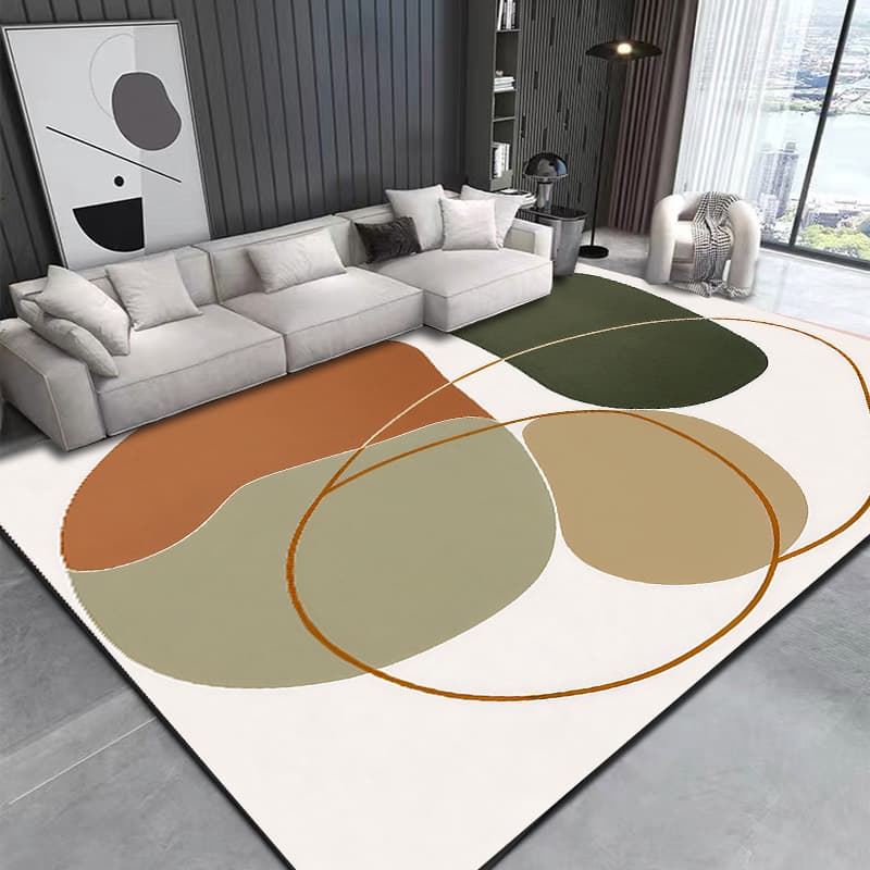 Living Room Rug Large Size Gorgeous Gold Frame Design Bedroom Rug Plush Thickened Machine Washable Thickened Underlay Interior Decorative Rug