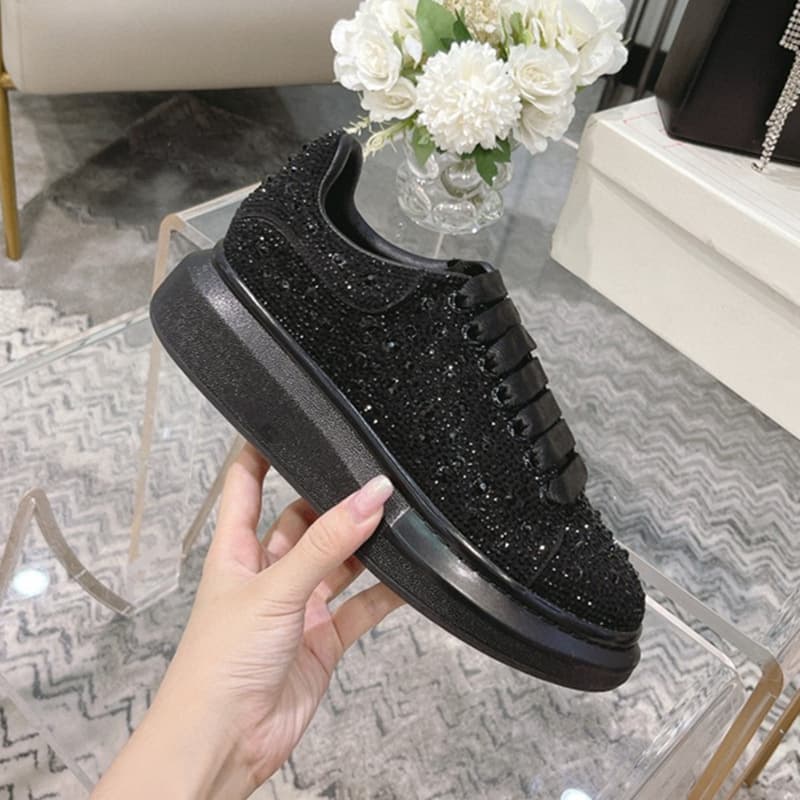 Chaussures à plateforme Graeme en cuir véritable pour couple, unisexe, avec strass incrustés, diamant noir, célébrité, nouveau style