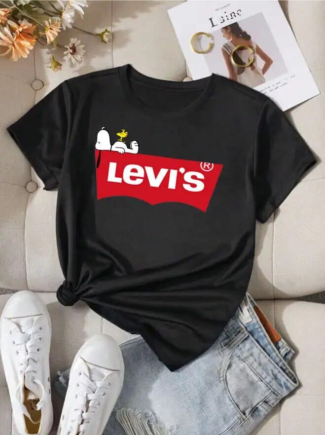 LEVI'S-2024 nouveau coton mode sens impression T-shirt à manches courtes femme été marée ample cent hauts