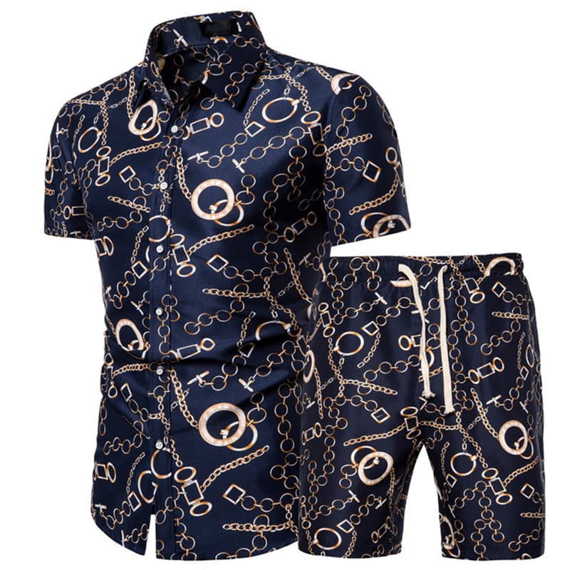 Men's Clothing Short Sleeve Shirt Printed Shirt Set
