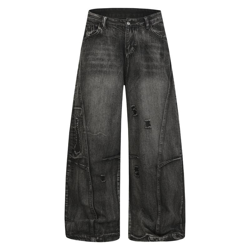 Distressed Boyfriend Jeans - Vintage Washed Black With Artful Rips & Relaxed A-Line Cut For Effortless Streetwear​