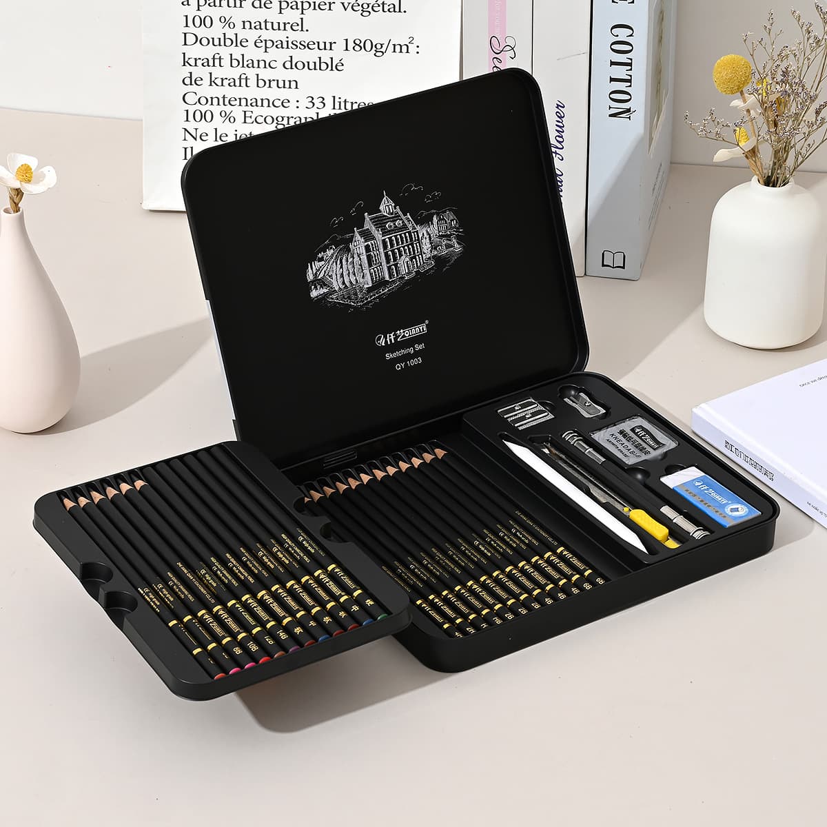 31-Piece Professional Sketching Set With Wooden Pencils & Metal Case - Perfect For Artists, Students & Beginners