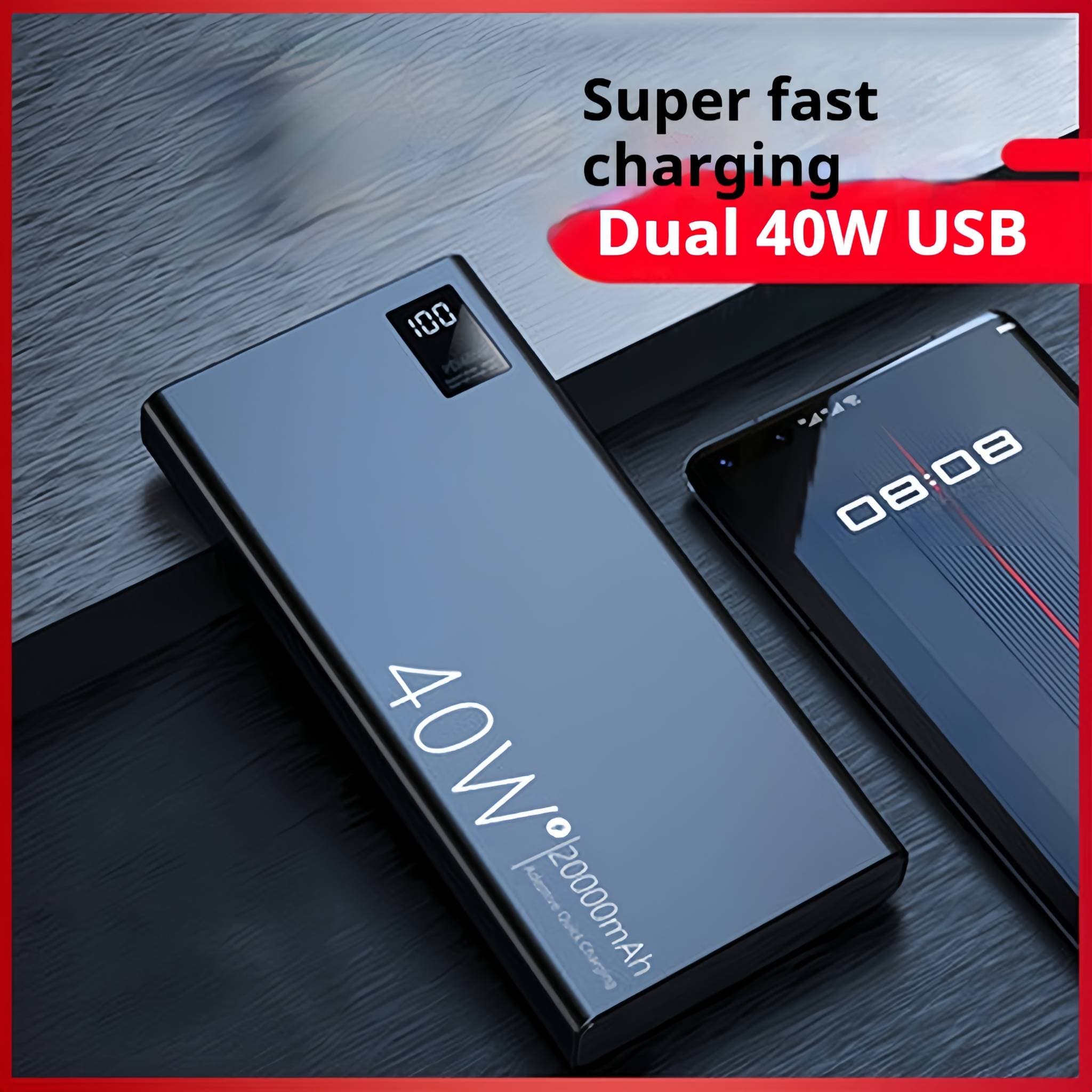 40W Super Fast Charging Power Bank 20000mAh, PD20W Portable Charger With Dual USB Ports, High Capacity External Battery Pack For IPhone