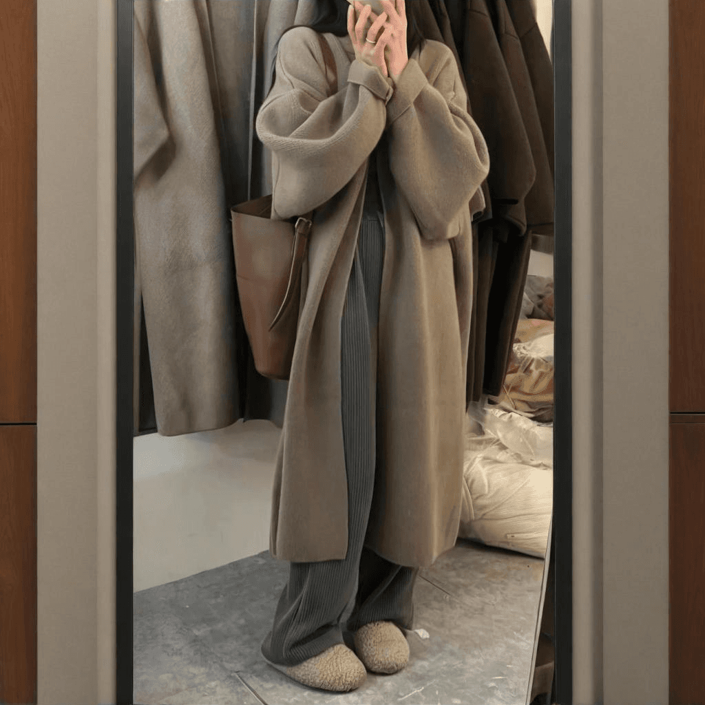 Retro Long Cardigan Sweater Women's Oversized Knit Coat Soft Loose Fit V-Neck Open Front Coat