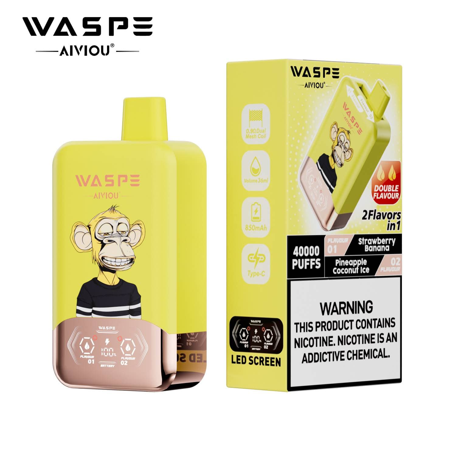 Waspe Double Saveur 40 000 bouffées 40k Entrepôt UE Cigarette électronique jetable 2 en 1 Boîte de bouffées Vapotage avec deux saveurs Double c