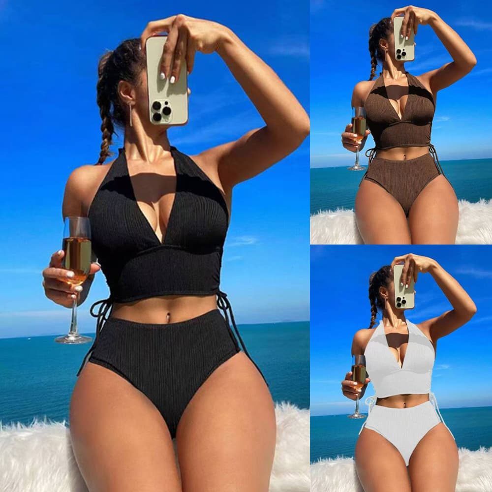 New Women's Two Piece Bikini Solid Color Halter Neck Swimsuit Provides Comfort And Style For Various Aquatic Activities