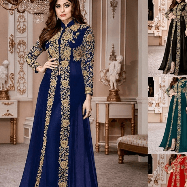 Women's Clothing Retro Ethnic Long Sleeved Stand Up Collar Two Piece Temperament Dress