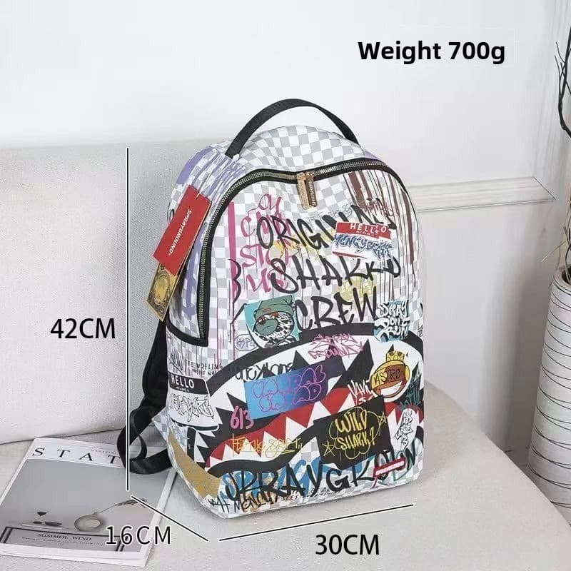 Sac à dos Sprayground Shark, nouveau modèle pour collège et lycée : élégant, résistant à la saleté, design patchwork, audacieux, grande cap