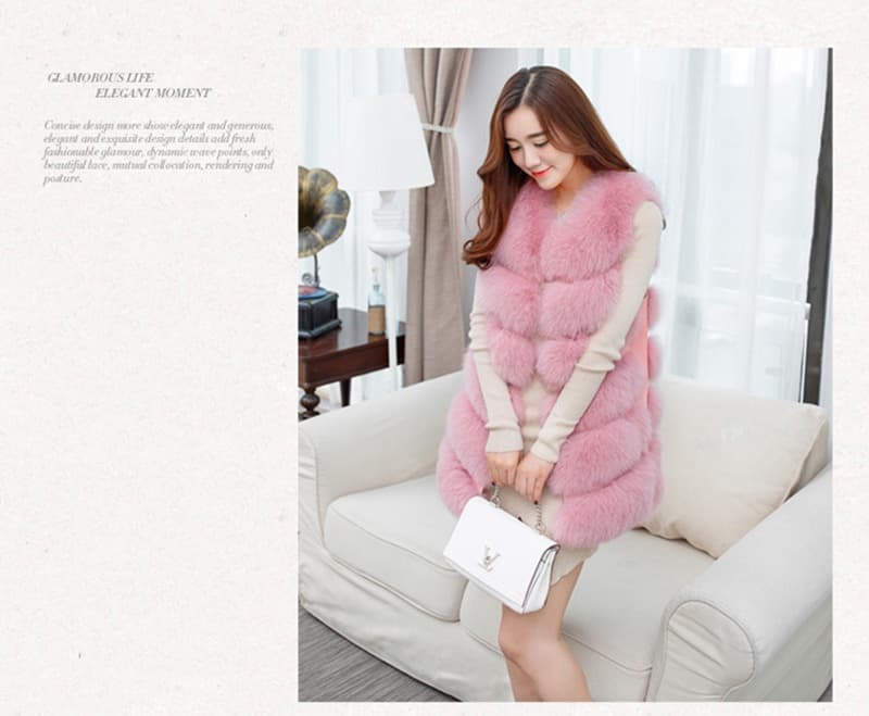 Gilet en fourrure de renard pour femme, coupe mi-longue, nouveau modèle