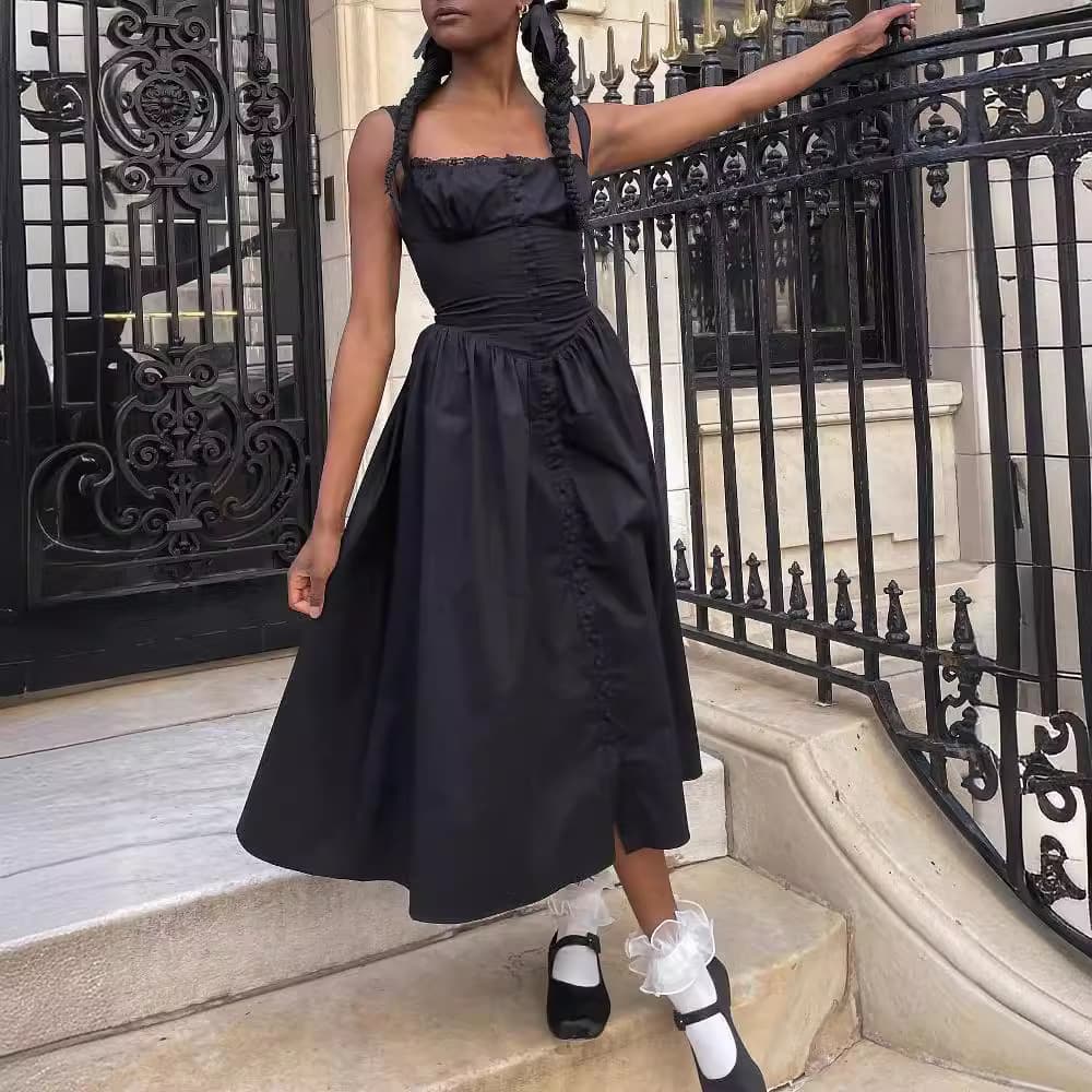 Women’s Clothing New Spring And Summer Women's Clothing Suspenders Wrapped Chest Short Sleeves Small Floral Solid Color Dress Long Skirt