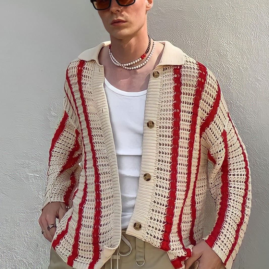 men's Clothing Patchwork Contrast Knit Cardigan Lapel Collar Niche Design Sweater Men's Jacket Versatile Sweater Men